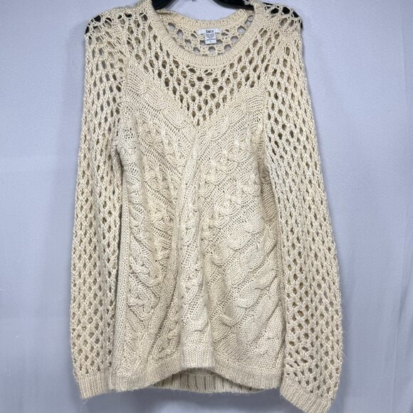 Bar III Sweaters - Chunky Cable Knit Bar III Ivory Cream Crochet Sweater L Large